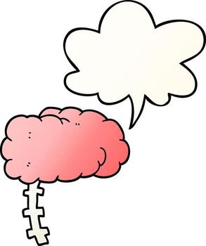 cartoon brain and speech bubble in smooth gradient style vector