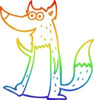 dibujo de línea de gradiente de arco iris lobo de dibujos animados vector