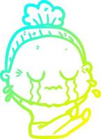 cold gradient line drawing cartoon crying old lady vector