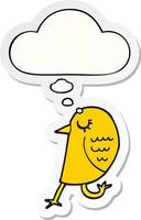 cartoon bird and thought bubble as a printed sticker vector