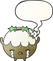 cartoon christmas pudding crying and speech bubble in smooth gradient style vector