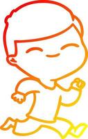 warm gradient line drawing cartoon smiling boy running vector