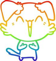 dibujo de línea de gradiente de arco iris pequeño perro de dibujos animados feliz riendo vector