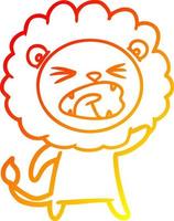 warm gradient line drawing cartoon angry lion vector