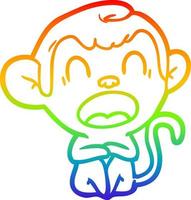 arco iris gradiente línea dibujo bostezo mono de dibujos animados vector