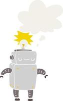 cartoon robot and thought bubble in retro style vector