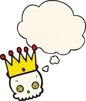 cartoon skull with crown and thought bubble in comic book style vector