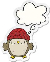 cute cartoon owl in hat and thought bubble as a printed sticker vector