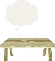 cartoon table and thought bubble in retro style vector