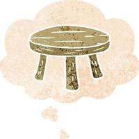 cartoon small stool and thought bubble in retro textured style vector