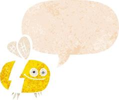 cartoon bee and speech bubble in retro textured style vector