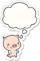 cartoon pig and thought bubble as a printed sticker vector