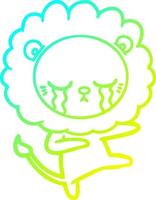 cold gradient line drawing crying cartoon lion vector