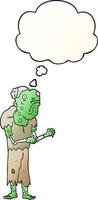 cartoon zombie and thought bubble in smooth gradient style vector