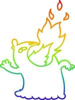 rainbow gradient line drawing cartoon fire breathing ghost vector