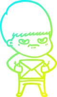 cold gradient line drawing angry cartoon boy vector