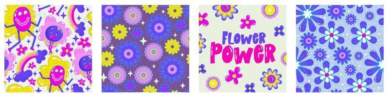 afiche de poder floral de margarita para el diseño de impresión. patrón psicodélico trippy abstracto. Poder de la flor. ilustración vectorial divertida. Afiche retro de 1990 para el diseño de camisetas. vector