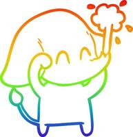 rainbow gradient line drawing cute cartoon elephant spouting water vector