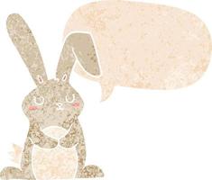 cartoon rabbit and speech bubble in retro textured style vector