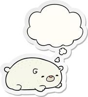 cartoon polar bear and thought bubble as a printed sticker vector