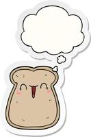 cute cartoon slice of toast and thought bubble as a printed sticker vector