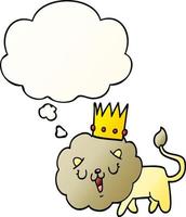 cartoon lion with crown and thought bubble in smooth gradient style vector