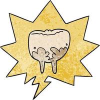 cartoon tooth and speech bubble in retro texture style vector