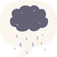 caricatura, nube, lloviendo, y, burbuja del discurso, en, estilo retro vector