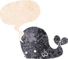 cartoon whale and speech bubble in retro textured style vector