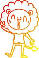 warm gradient line drawing happy cartoon lion vector