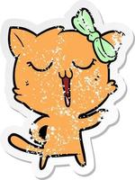 distressed sticker of a cartoon cat vector