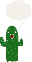 cactus de dibujos animados y burbuja de pensamiento en estilo retro vector