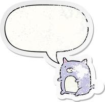 cartoon cat and speech bubble distressed sticker vector