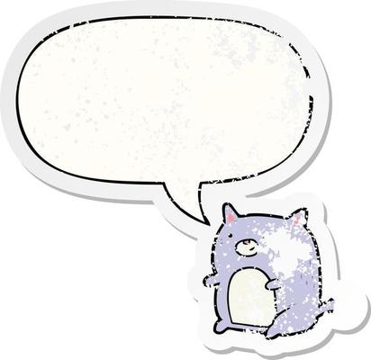 cartoon cat and speech bubble distressed sticker