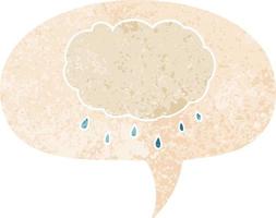 cartoon rain cloud and speech bubble in retro textured style vector