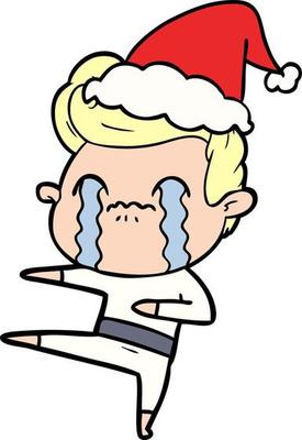 line drawing of a man crying wearing santa hat