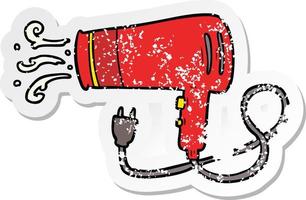 distressed sticker of a cartoon electric hairdryer