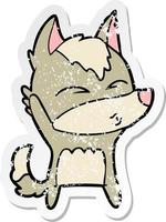 distressed sticker of a cartoon wolf whistling vector