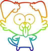 perro de dibujos animados de dibujo de línea de gradiente de arco iris con lengua fuera vector