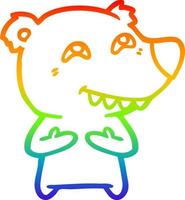 rainbow gradient line drawing cartoon polar bear showing teeth vector