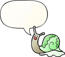 cute cartoon snail and speech bubble in smooth gradient style vector