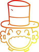 warm gradient line drawing cartoon owl wearing top hat vector