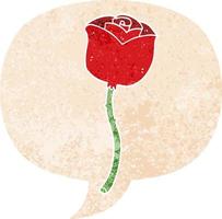 cartoon rose and speech bubble in retro textured style vector