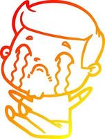 warm gradient line drawing cartoon man crying vector