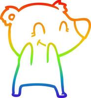dibujo de línea de gradiente de arco iris dibujos animados de oso amigable vector