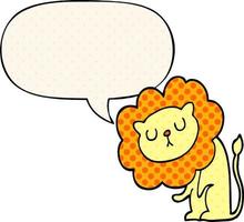 cute cartoon lion and speech bubble in comic book style vector