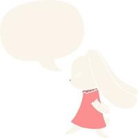 cute cartoon rabbit and speech bubble in retro style vector