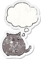 cartoon cat and thought bubble as a distressed worn sticker vector