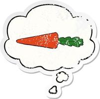 caricatura, zanahoria, y, pensamiento, burbuja, como, un, desgastado, pegatina vector