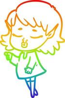 rainbow gradient line drawing pretty cartoon elf girl vector